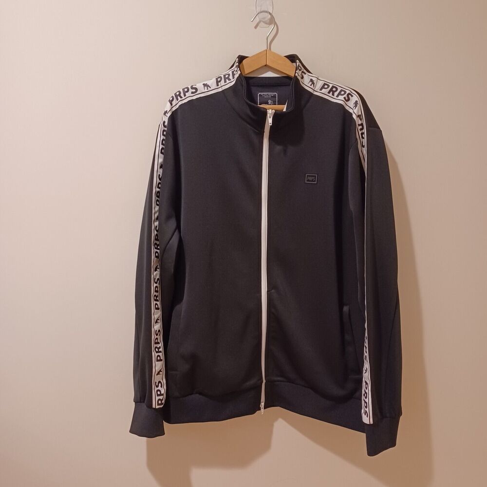 PRPS Men's Brunson Logo Tape Full Zip Track Jacket in Black 2XL Sporty Retro